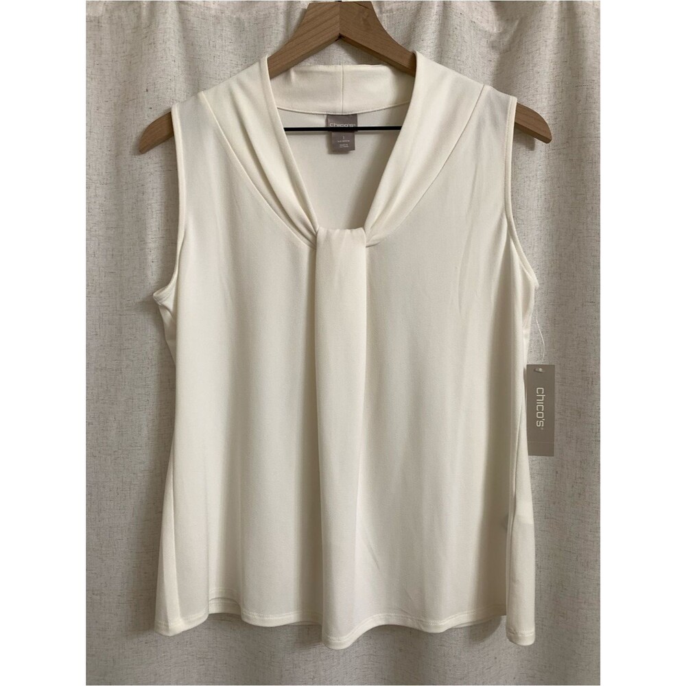 Chico's Cream Sleeveless Faux Knot-Neck Blouse Size 1 Medium NEW
